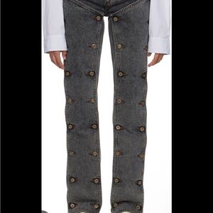 Y project Gray black snap off Button-Embellished Women Jeans